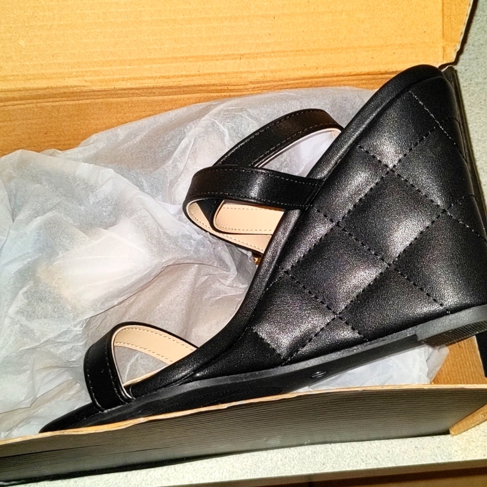 Black Leather Sandal Wedges